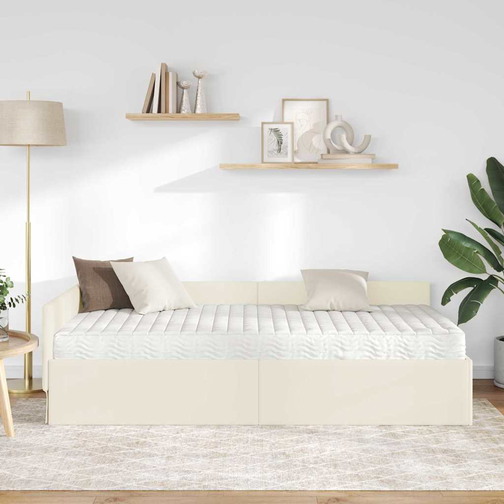 Struttura Letto Angolare con Materasso 2 pcs Crema Velluto | homemem39