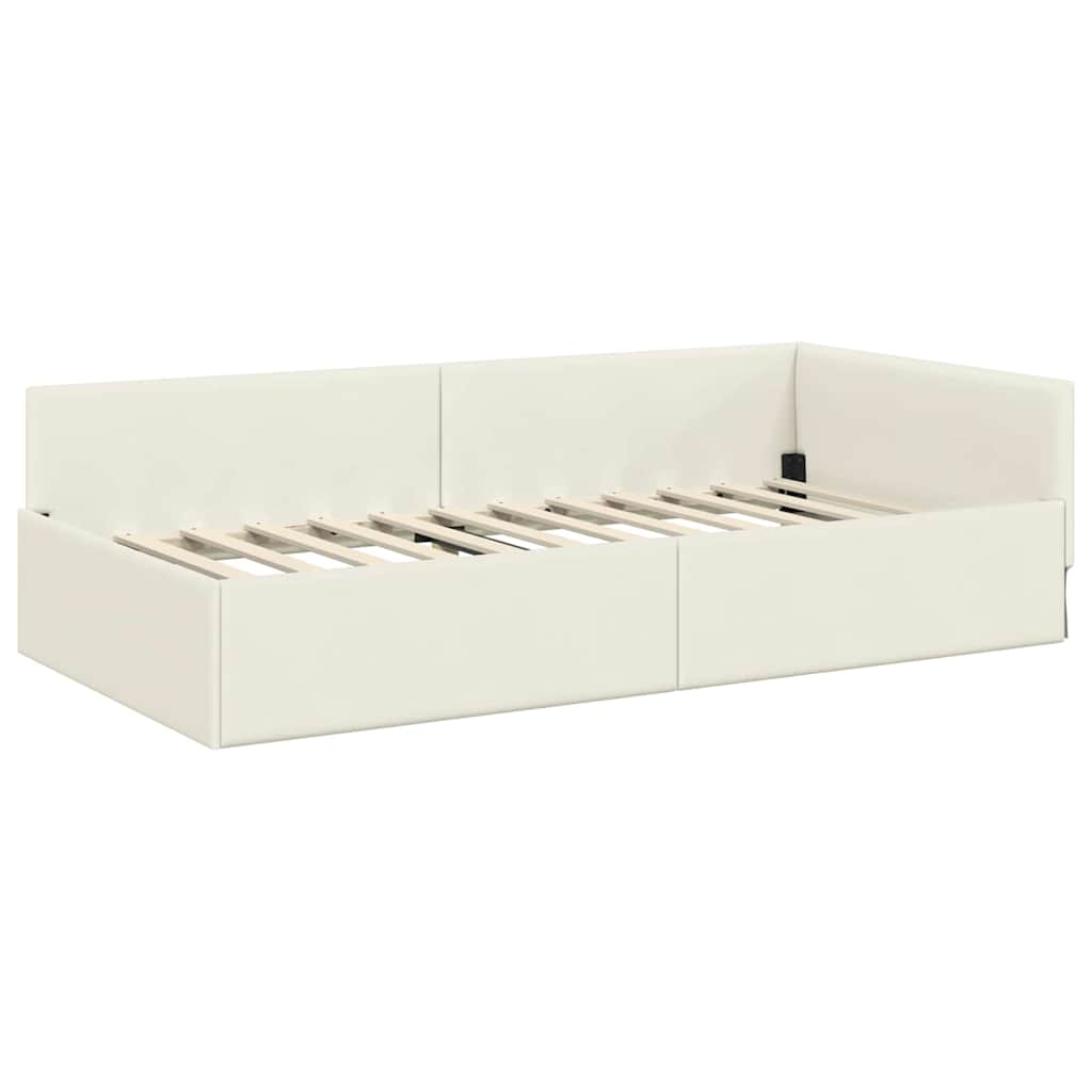 Struttura Letto Angolare con Materasso 2 pcs Crema Velluto | homemem39