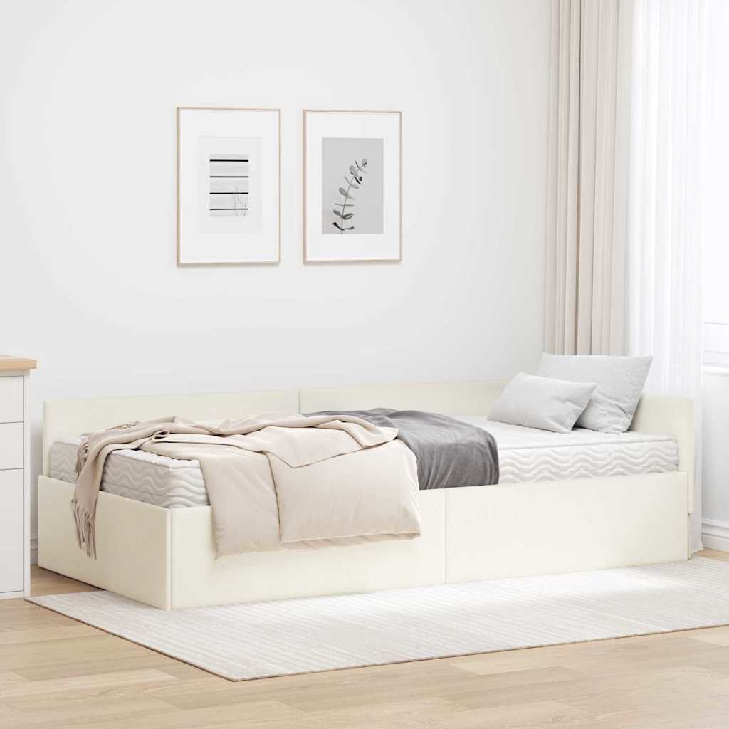 Struttura Letto Angolare con Materasso 2 pcs Crema Velluto