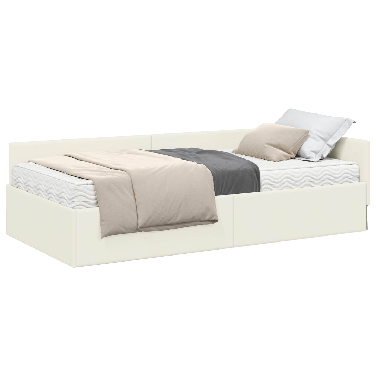 Struttura Letto Angolare con Materasso 2 pcs Crema Velluto