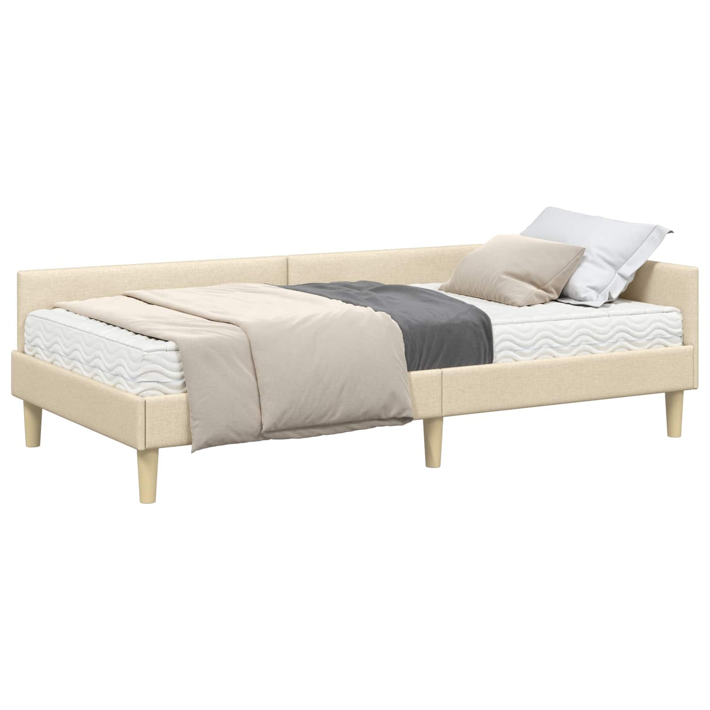 Struttura Letto Angolare con Materasso 2 pcs Crema Tessuto