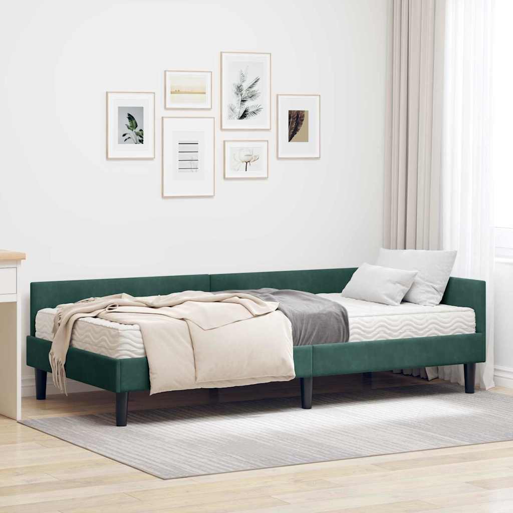 Struttura Letto Angolare con Materasso 2 pcs Verde Velluto