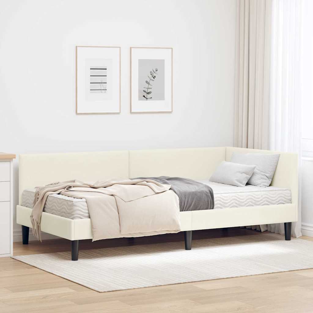 Struttura Letto Angolare con Materasso 2 pcs Crema Velluto