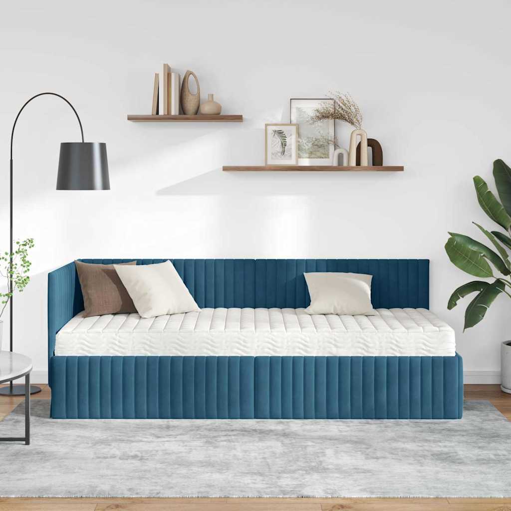 Struttura Letto Angolare con Materasso 2 pcs Blu Velluto | homemem39