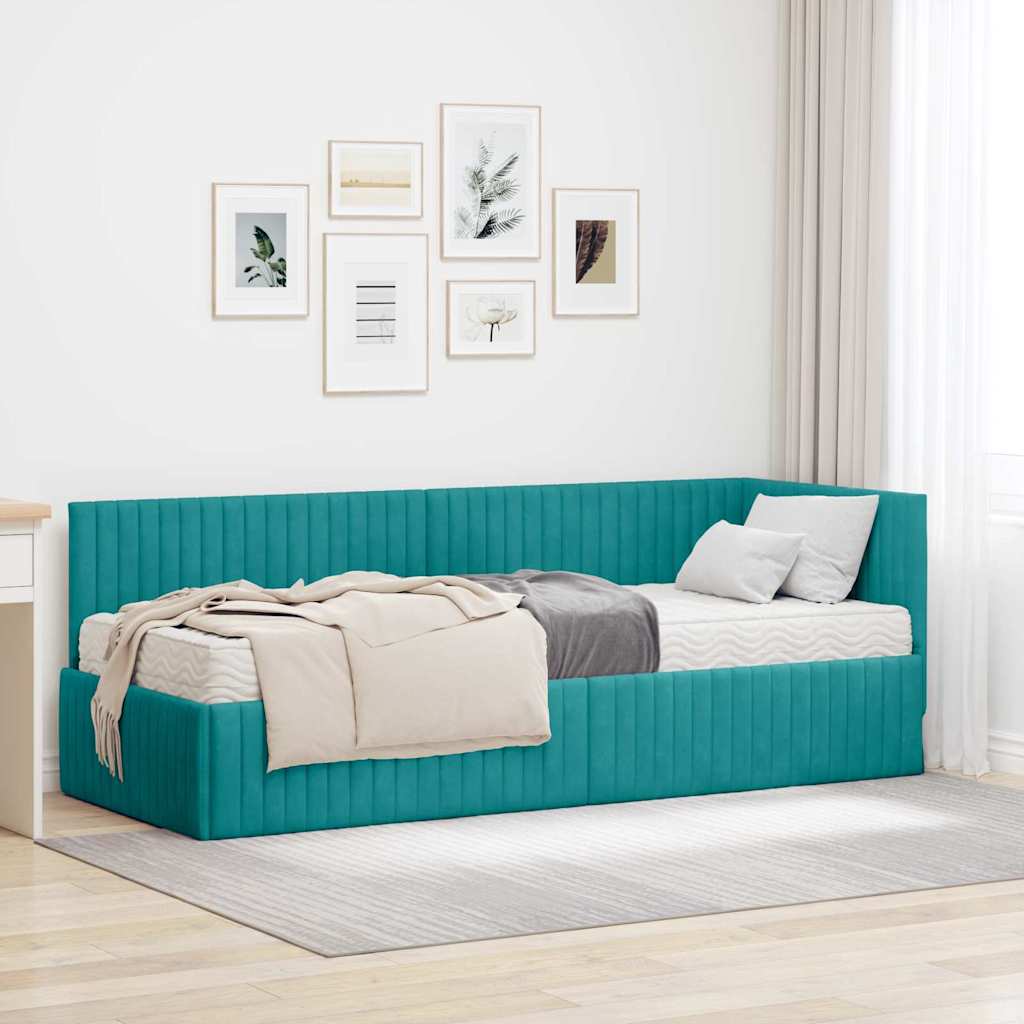 Struttura Letto Angolare con Materasso 2 pcs Turchese Velluto