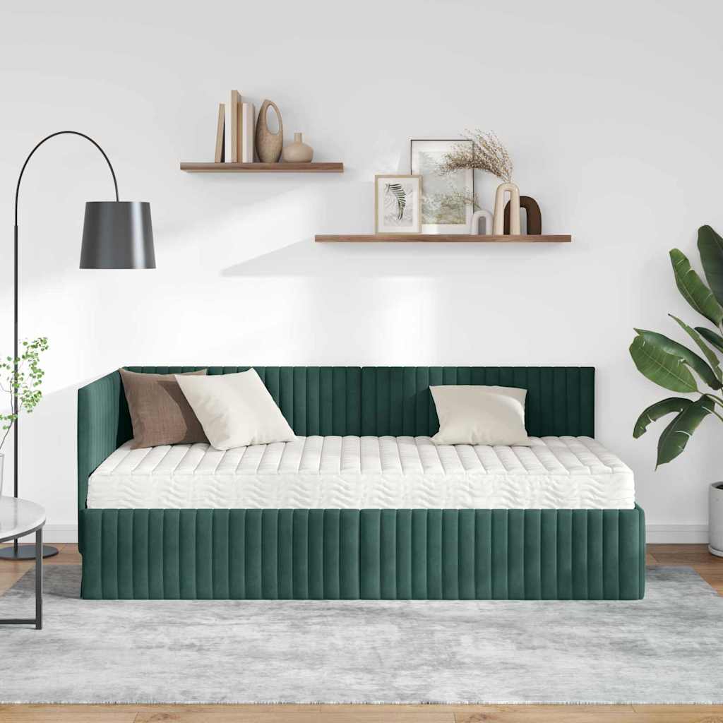 Struttura Letto Angolare con Materasso 2 pcs Verde Velluto