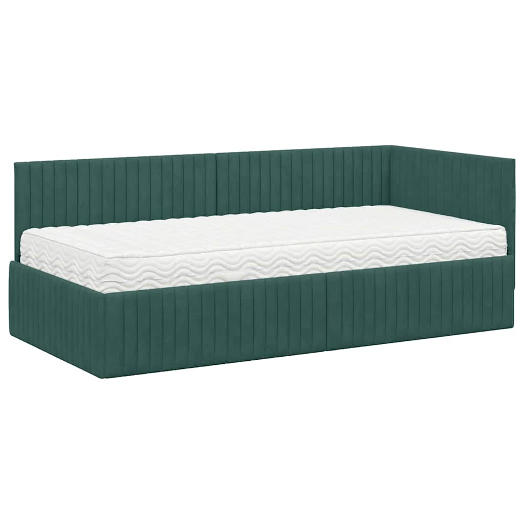 Struttura Letto Angolare con Materasso 2 pcs Verde Velluto