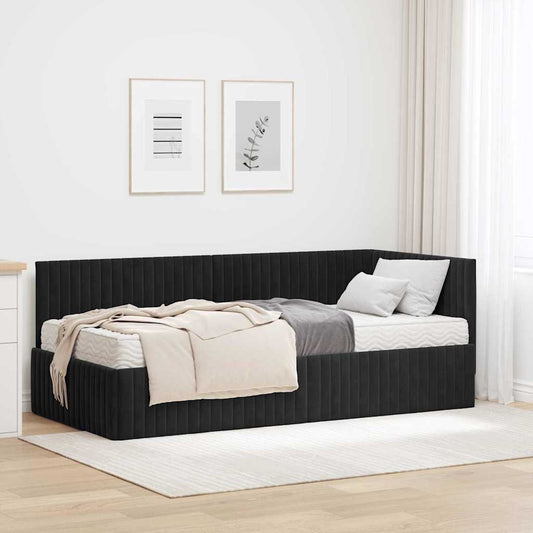 Struttura Letto Angolare con Materasso 2 pcs Nero Velluto | homemem39
