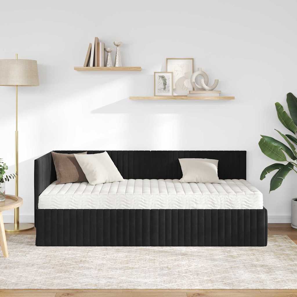 Struttura Letto Angolare con Materasso 2 pcs Nero Velluto