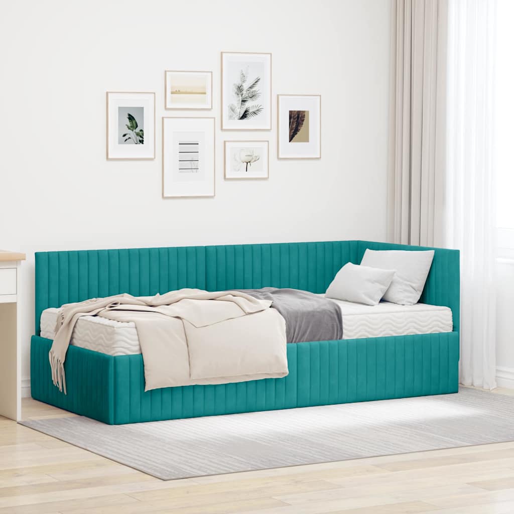 Struttura Letto Angolare con Materasso 2 pcs Turchese Velluto