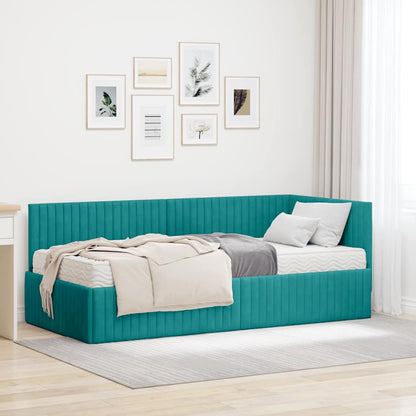 Struttura Letto Angolare con Materasso 2 pcs Turchese Velluto