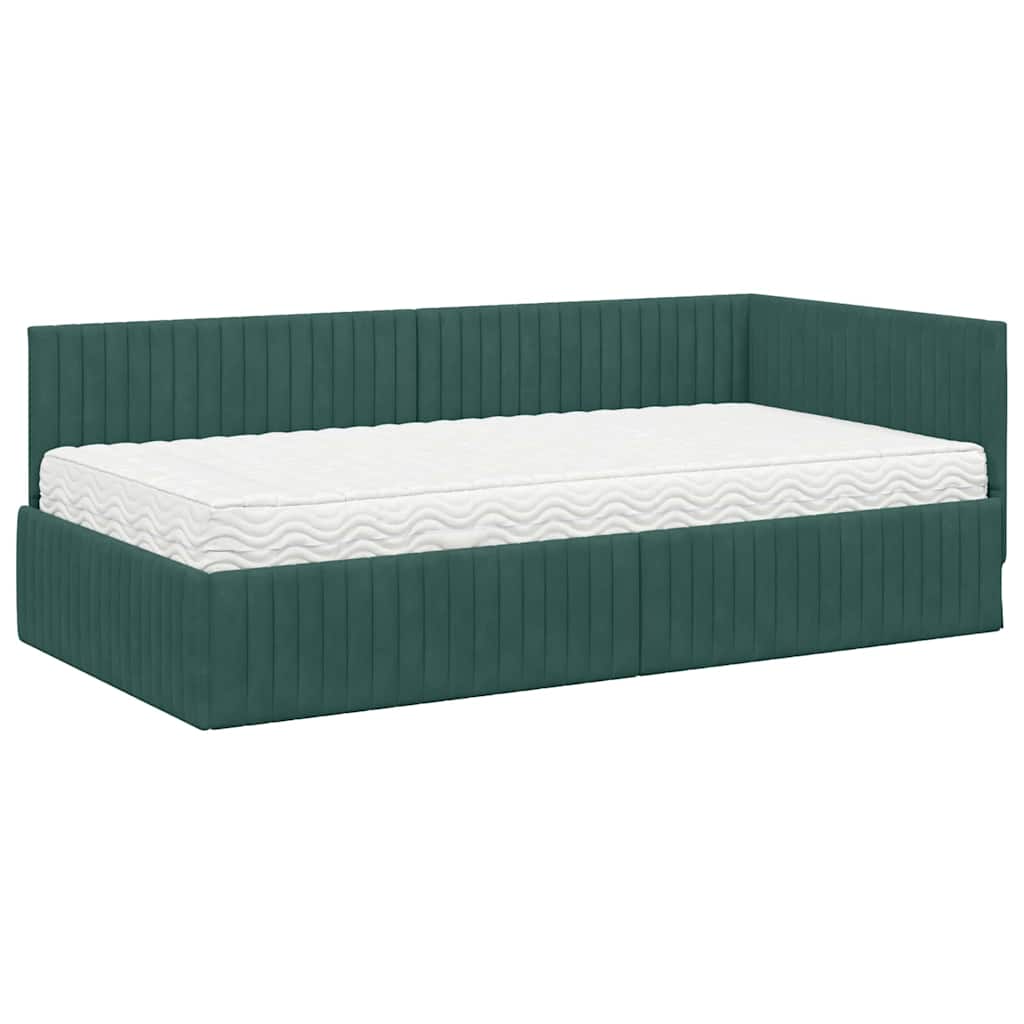 Struttura Letto Angolare con Materasso 2 pcs Verde Velluto