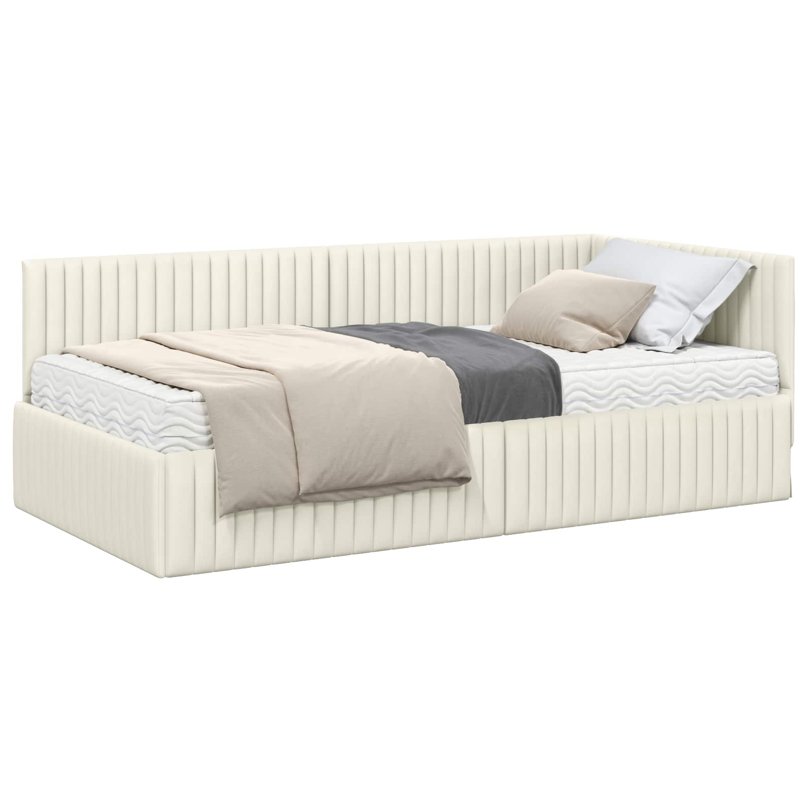 Struttura Letto Angolare con Materasso 2 pcs Crema Velluto | homemem39