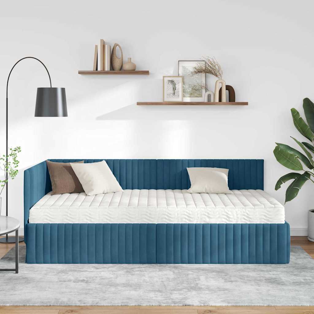 Struttura Letto Angolare con Materasso 2 pcs Blu Velluto