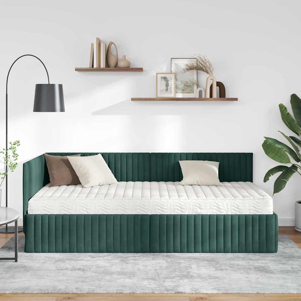 Struttura Letto Angolare con Materasso 2 pcs Verde Velluto