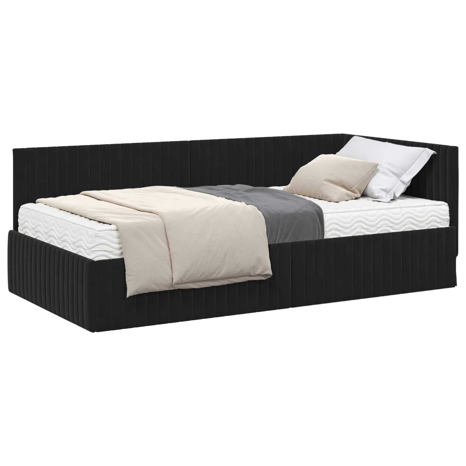 Struttura Letto Angolare con Materasso 2 pcs Nero Velluto | homemem39