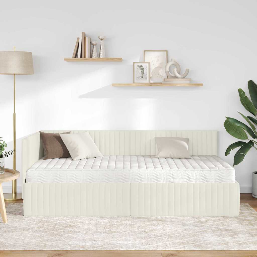 Struttura Letto Angolare con Materasso 2 pcs Crema Velluto | homemem39