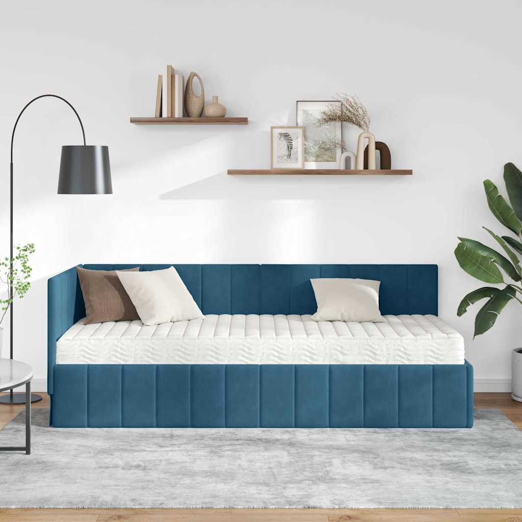 Struttura Letto Angolare con Materasso 2 pcs Blu Velluto | homemem39