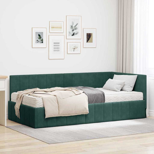 Struttura Letto Angolare con Materasso 2 pz Verde Scuro | homemem39