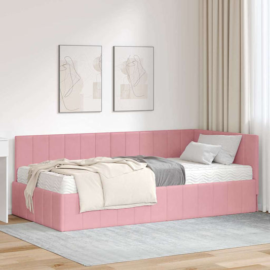 Cornice del letto ad angolo Rosa 90 x 190 cm Velluto