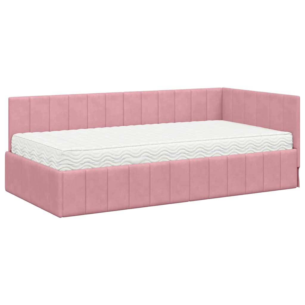 Cornice del letto ad angolo Rosa 90 x 190 cm Velluto