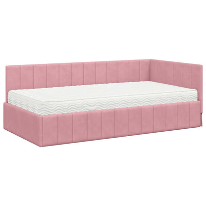 Cornice del letto ad angolo Rosa 90 x 190 cm Velluto