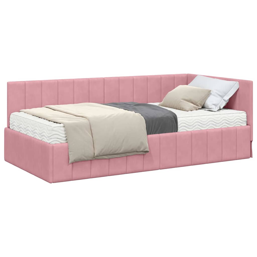 Cornice del letto ad angolo Rosa 90 x 190 cm Velluto