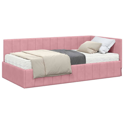Cornice del letto ad angolo Rosa 90 x 190 cm Velluto
