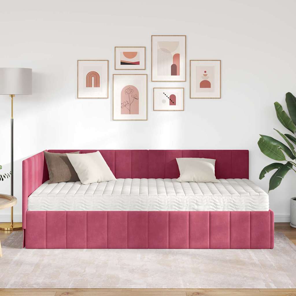 Struttura Letto Angolare con Materasso 2 pz Verde Velluto