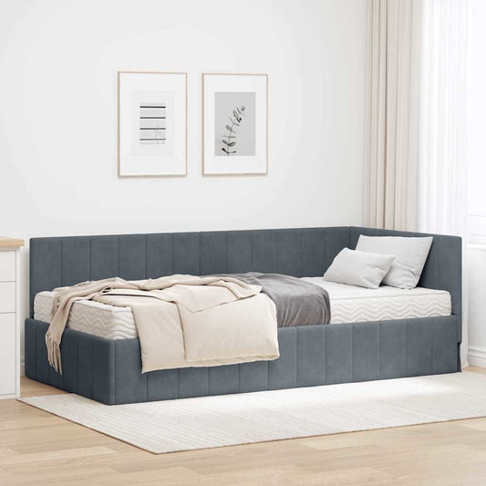 Cornice del letto ad angolo Grigio scuro 90 x 200 cm Velluto