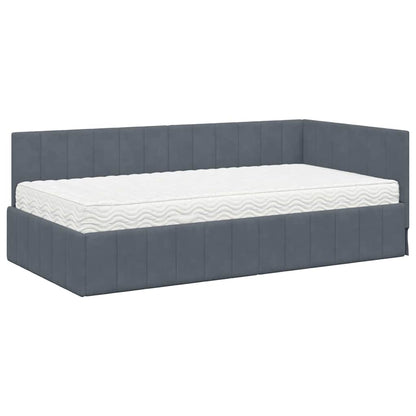 Cornice del letto ad angolo Grigio scuro 90 x 200 cm Velluto
