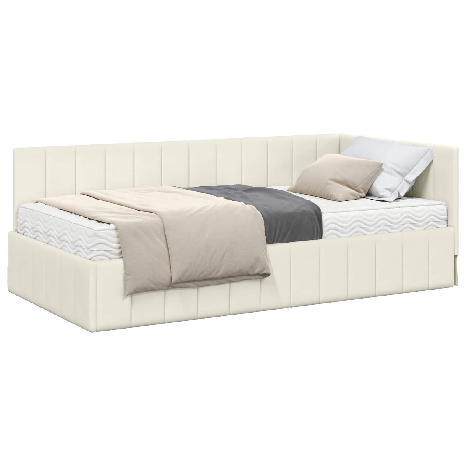 Struttura Letto Angolare con Materasso 2 pcs Crema Velluto | homemem39