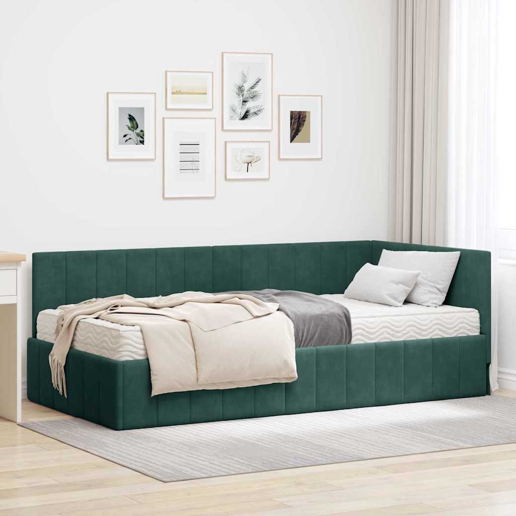 Struttura Letto Angolare con Materasso 2 pcs Verde Velluto