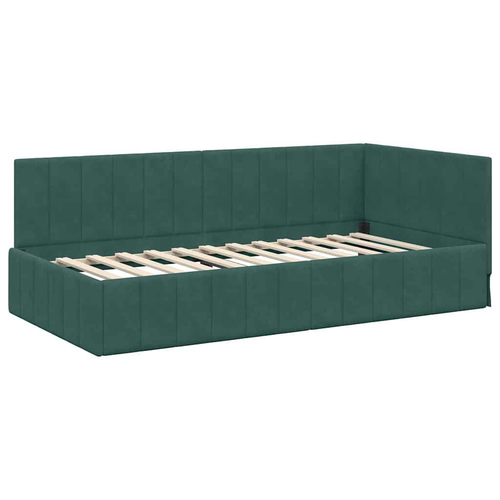 Cornice del letto ad angolo Verde scuro 100 x 200 cm Velluto