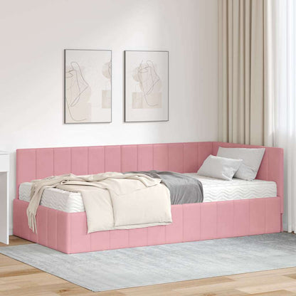 Cornice del letto ad angolo Rosa 100 x 200 cm Velluto