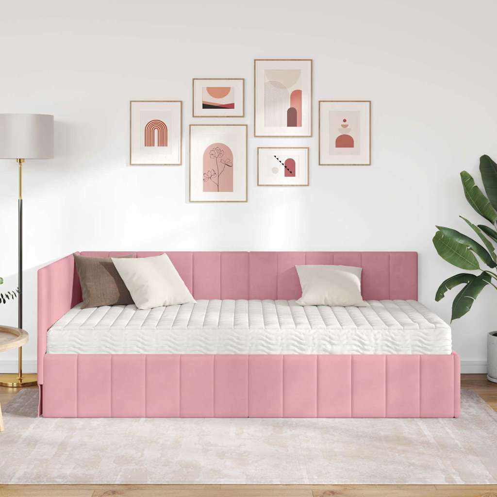 Cornice del letto ad angolo Rosa 100 x 200 cm Velluto