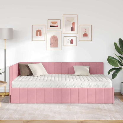 Cornice del letto ad angolo Rosa 100 x 200 cm Velluto
