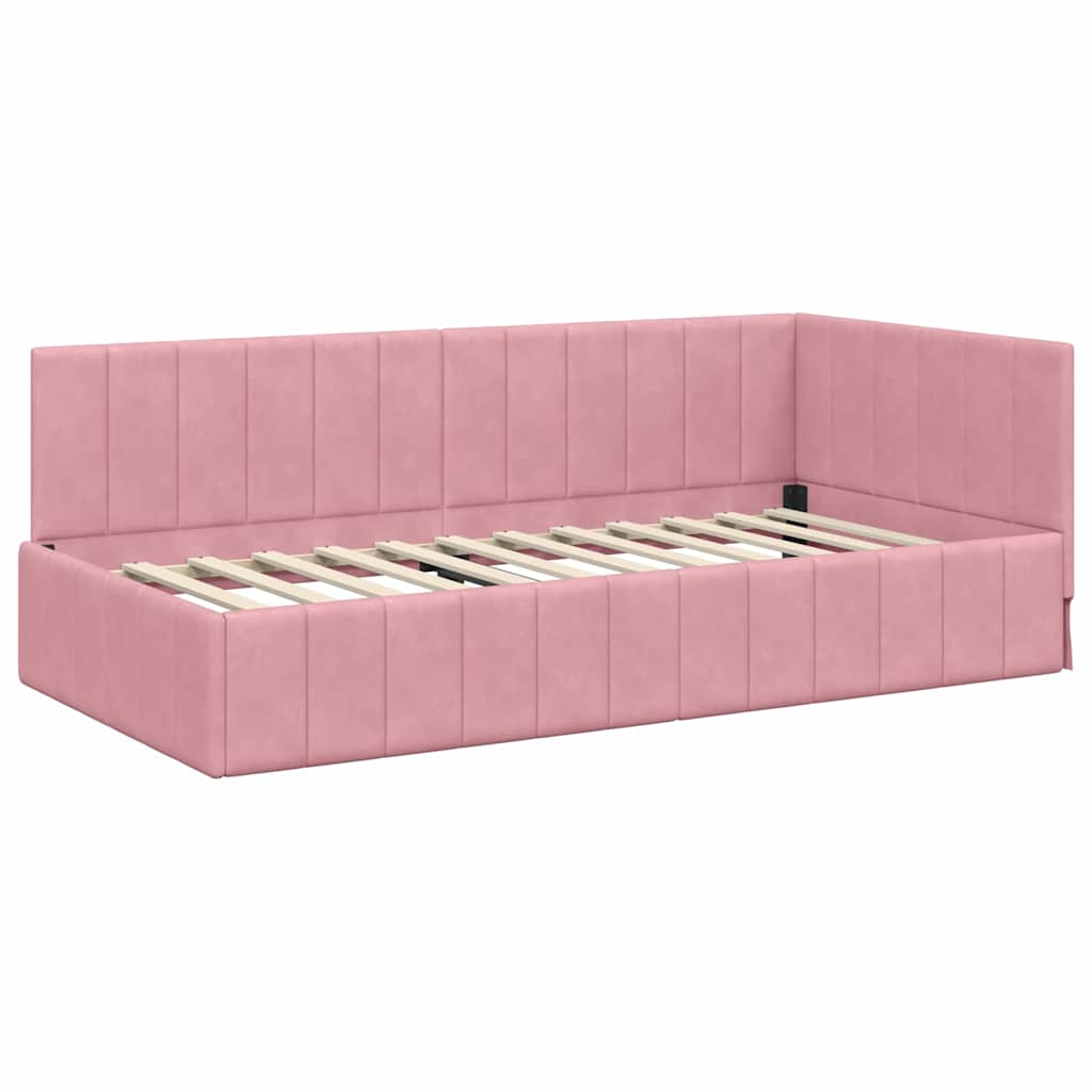 Cornice del letto ad angolo Rosa 100 x 200 cm Velluto