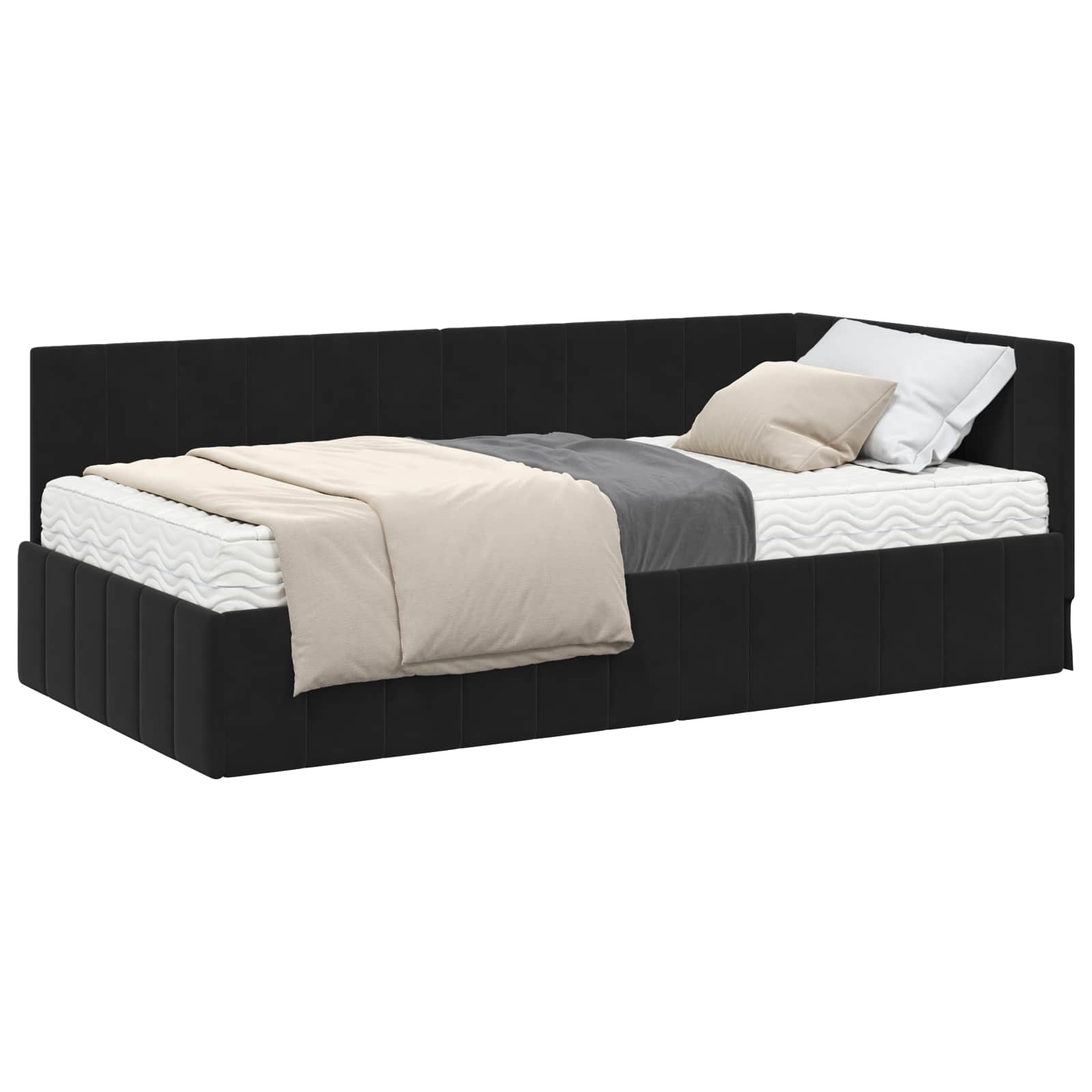 Struttura Letto Angolare con Materasso 2 pcs Nero Velluto | homemem39