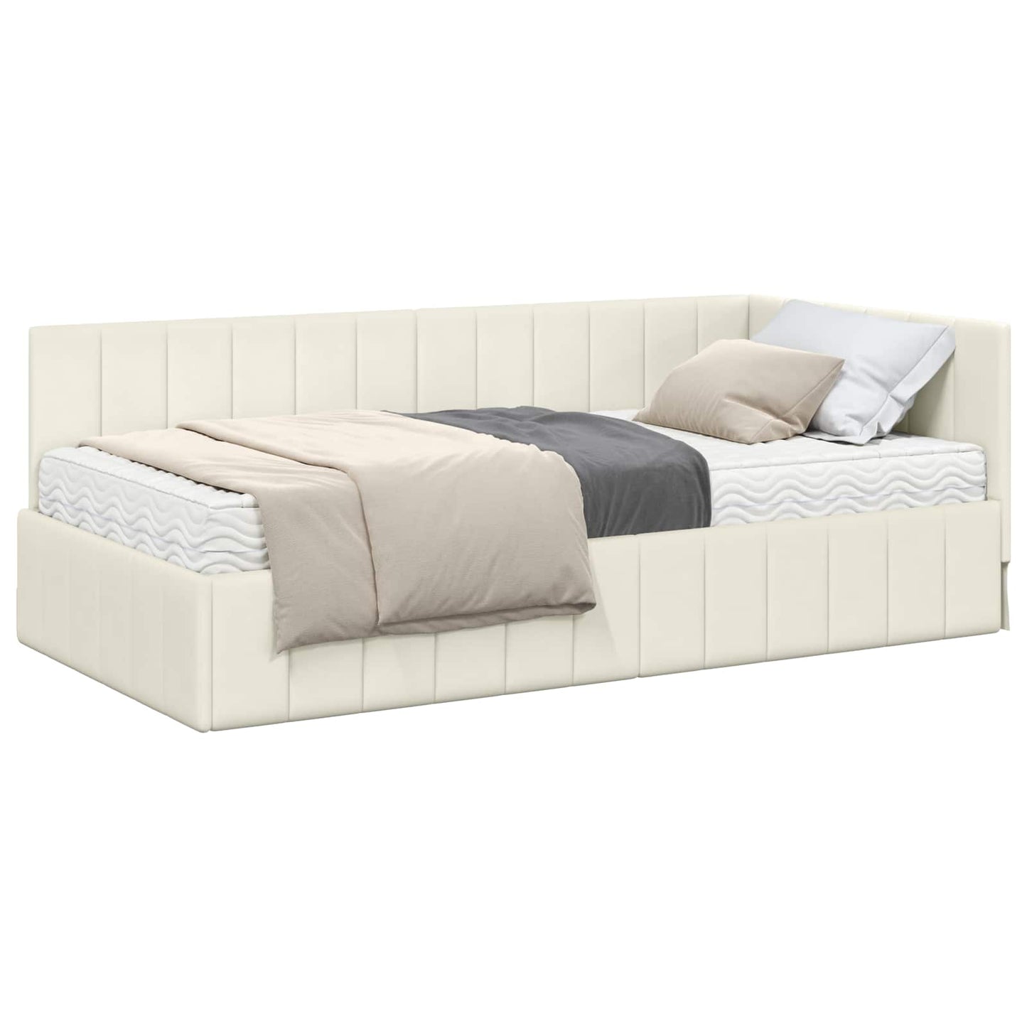 Struttura Letto Angolare con Materasso 2 pcs Crema Velluto