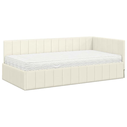 Struttura Letto Angolare con Materasso 2 pcs Crema Velluto