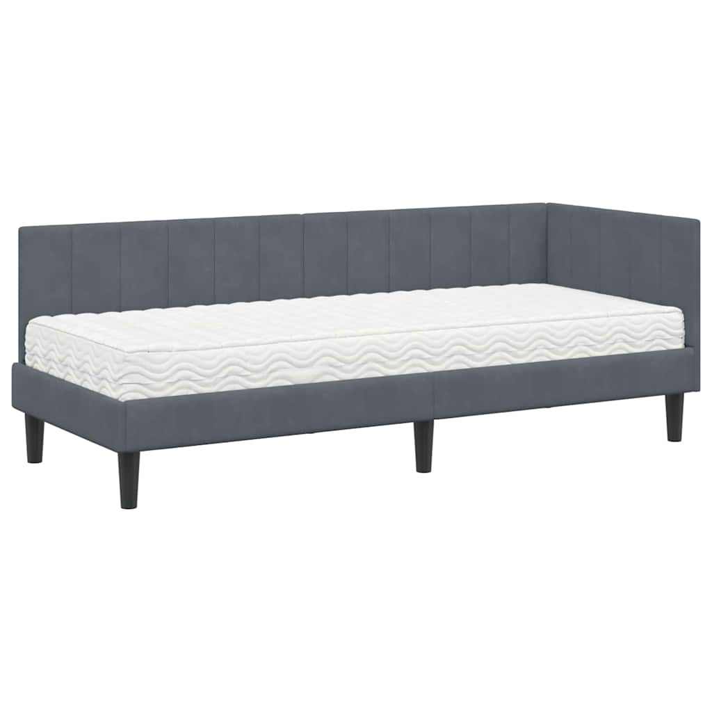 Cornice del letto ad angolo Grigio scuro 80 x 200 cm Velluto