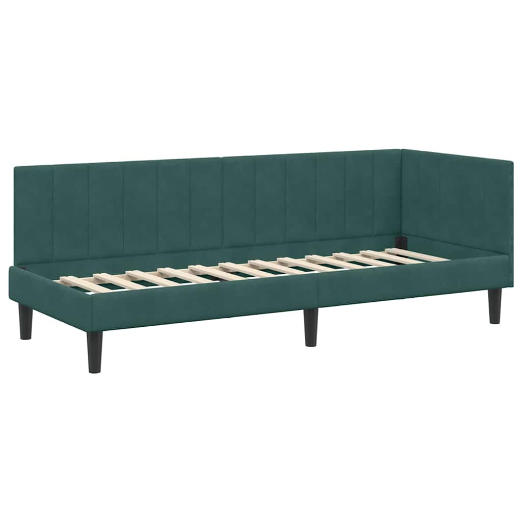 Cornice del letto ad angolo Verde scuro 80 x 200 cm Velluto