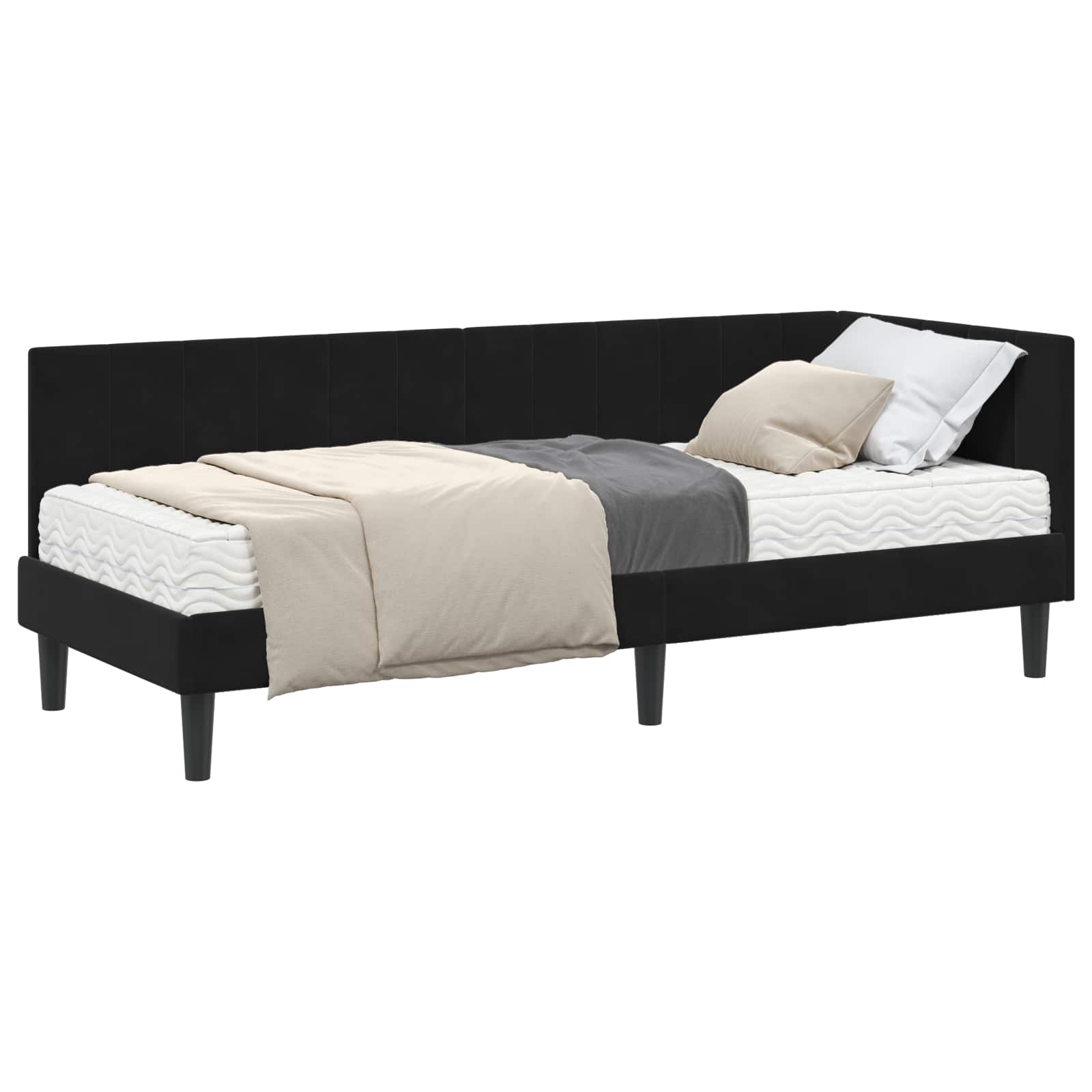Struttura Letto Angolare con Materasso 2 pcs Nero Velluto | homemem39