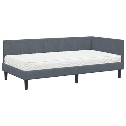 Cornice del letto ad angolo Grigio scuro 90 x 190 cm Velluto