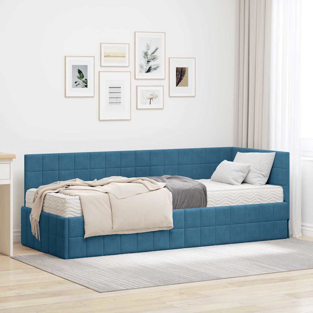 Struttura Letto Angolare con Materasso 2 pcs Blu Velluto
