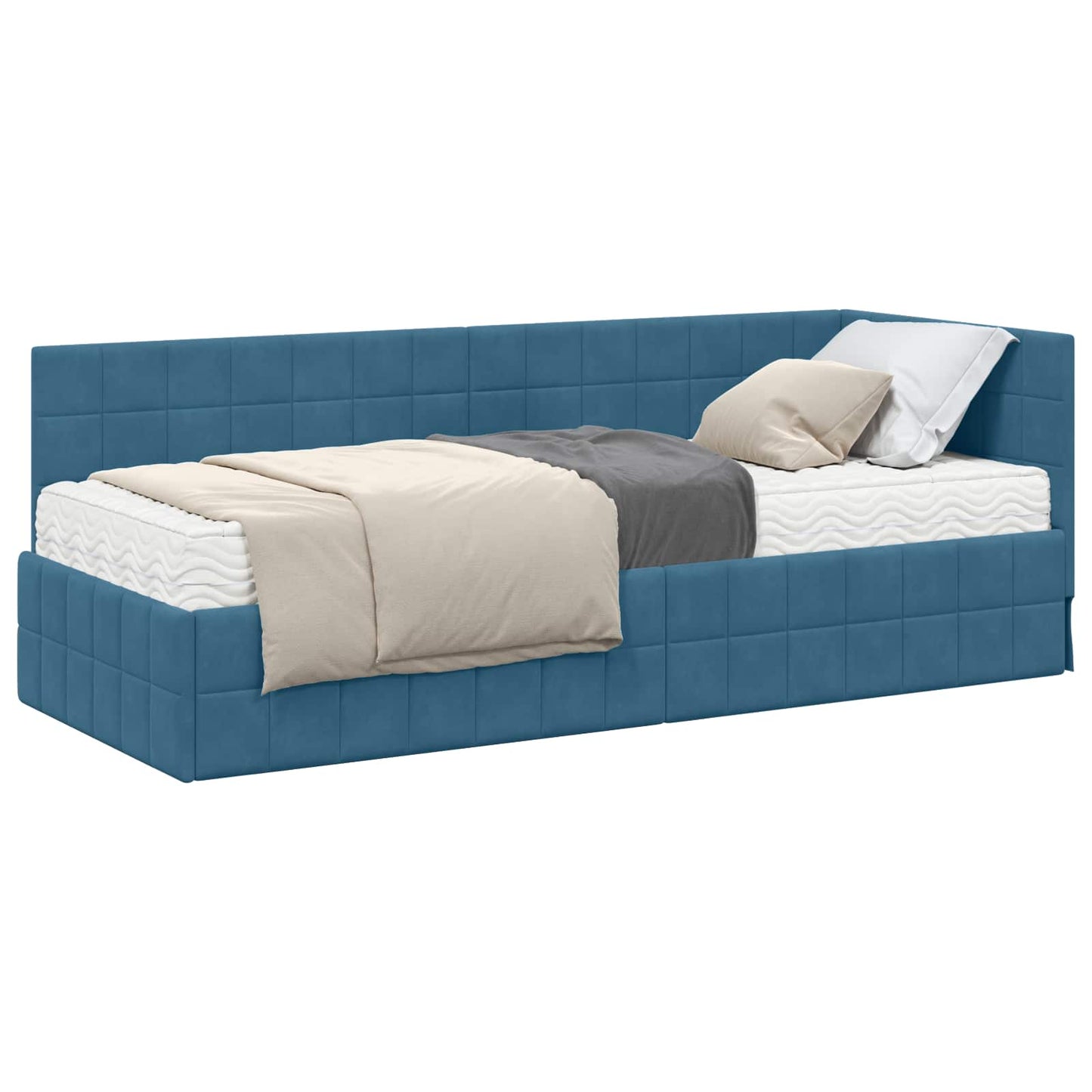 Struttura Letto Angolare con Materasso 2 pz Blu Velluto