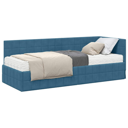 Struttura Letto Angolare con Materasso 2 pz Blu Velluto