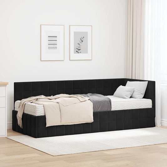 Struttura Letto Angolare con Materasso 2 pcs Nero Velluto | homemem39