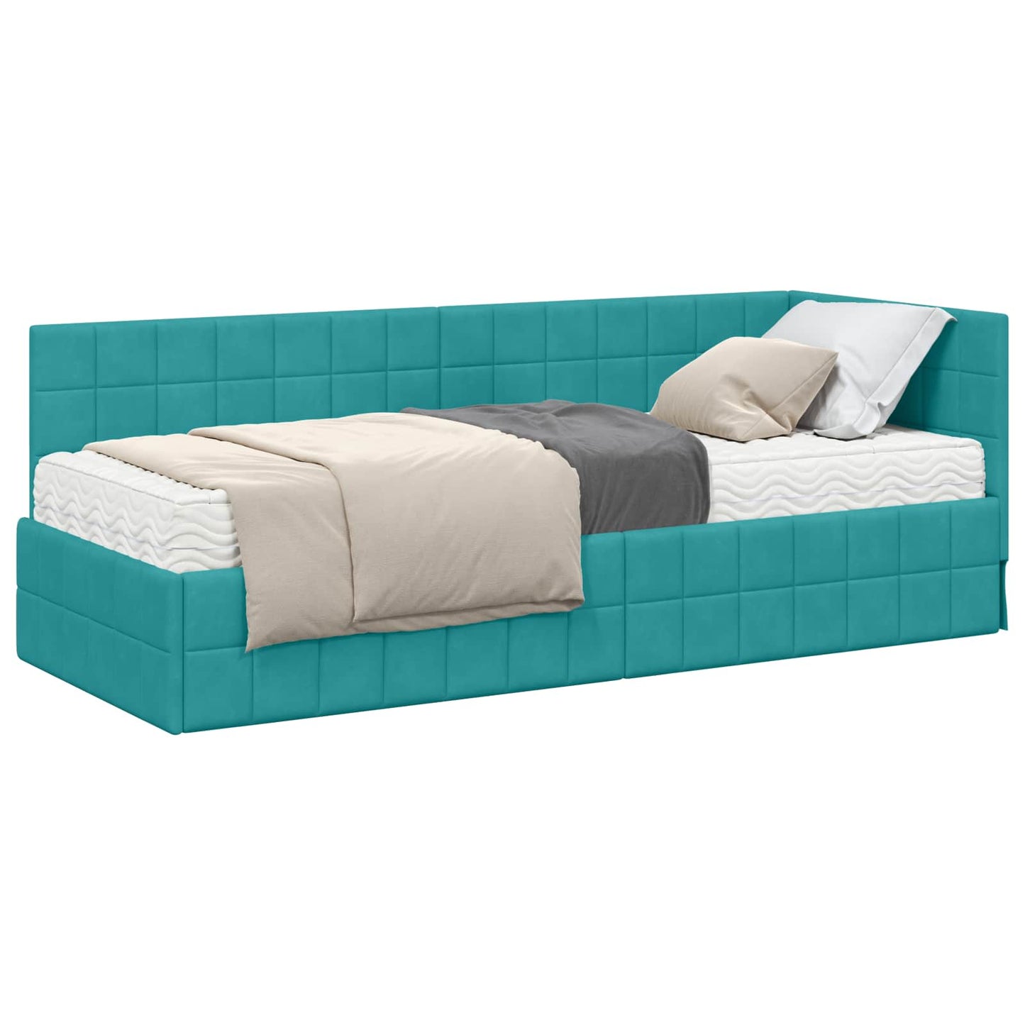 Struttura Letto Angolare con Materasso 2 pcs Turchese Velluto